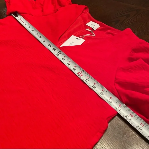 NWT Adrienne Red Ruched Sleeves V-Neck Top | Size Large - Picture 9 of 15